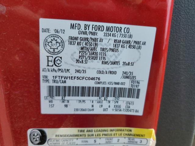 Zdjęcie 10 z aukcji – 2012 FORD F150 SUPER z VIN 1FTFW1EF5CFC04676