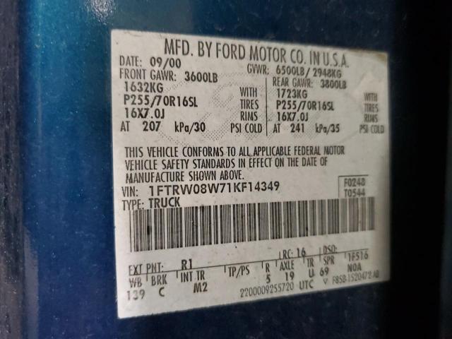 Photo 10 from auction – 2001 FORD F150 SUPER with VIN 1FTRW08W71KF14349