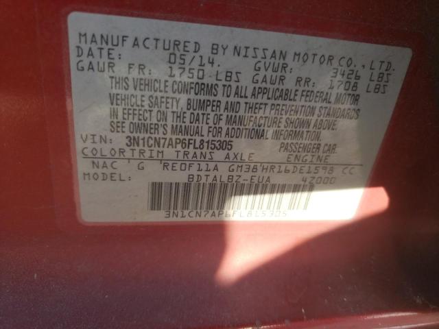 Photo 10 from auction – 2015 NISSAN VERSA SV with VIN 3N1CN7AP6FL815305