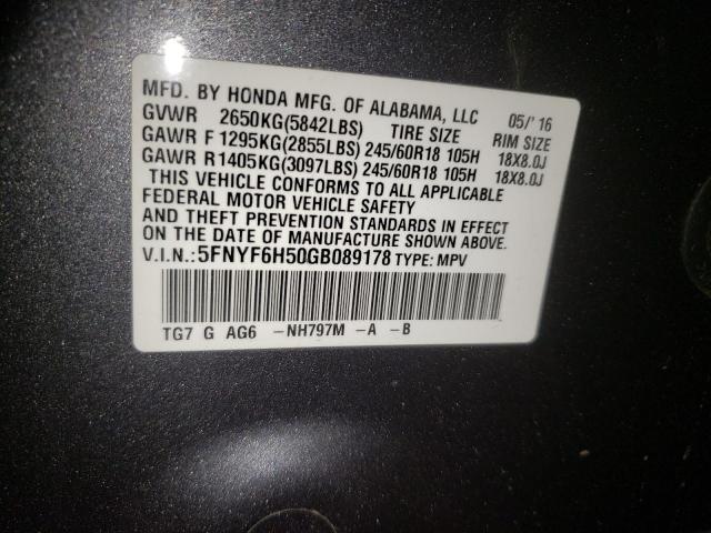 Photo 10 from auction – 2016 HONDA PILOT EXL with VIN 5FNYF6H50GB089178
