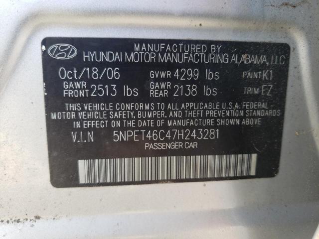 Photo 10 from auction – 2007 HYUNDAI SONATA with VIN 5NPET46C47H243281