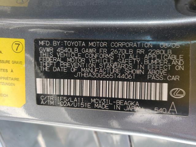 Photo 10 from auction – 2006 LEXUS ES 330 with VIN JTHBA30G565144061