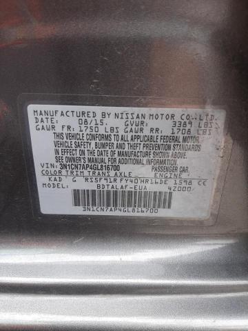 Photo 10 from auction – 2016 NISSAN VERSA S with VIN 3N1CN7AP4GL816700
