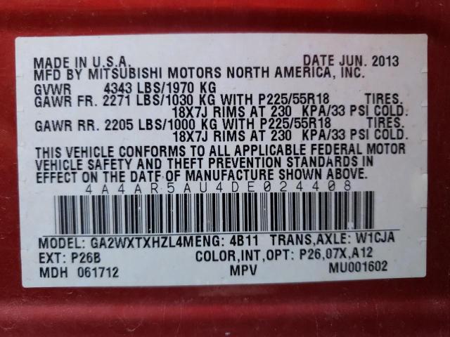 Photo 10 from auction – 2013 MITSUBISHI OUTLANDER with VIN 4A4AR5AU4DE024408