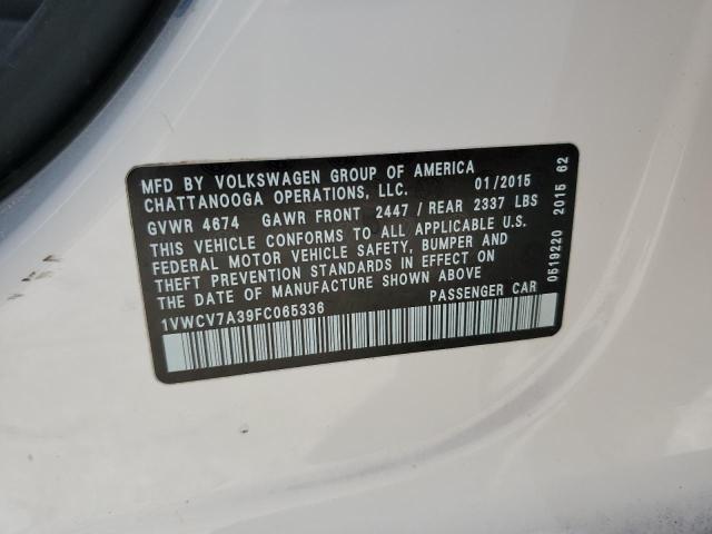 Photo 10 from auction – 2015 VOLKSWAGEN PASSAT SEL with VIN 1VWCV7A39FC065336