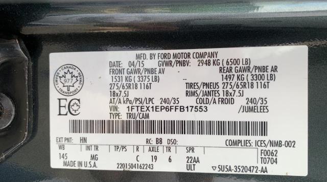 Photo 10 from auction – 2015 FORD F150 SUPER with VIN 1FTEX1EP6FFB17553