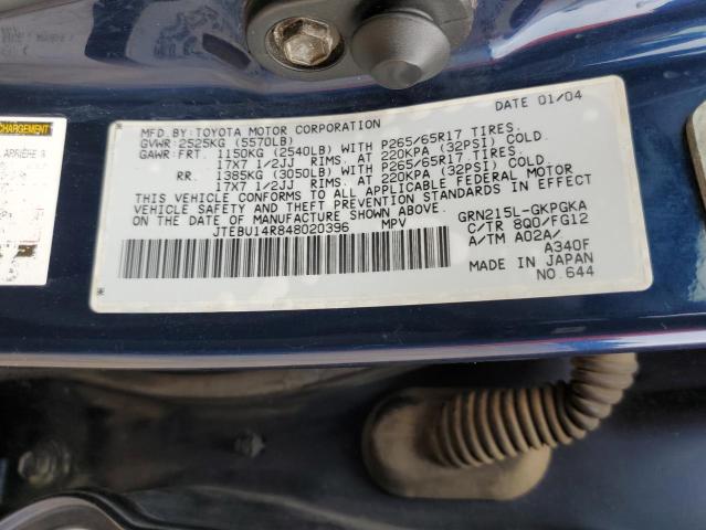 Photo 10 from auction – 2004 TOYOTA 4RUNNER SR with VIN JTEBU14R848020396