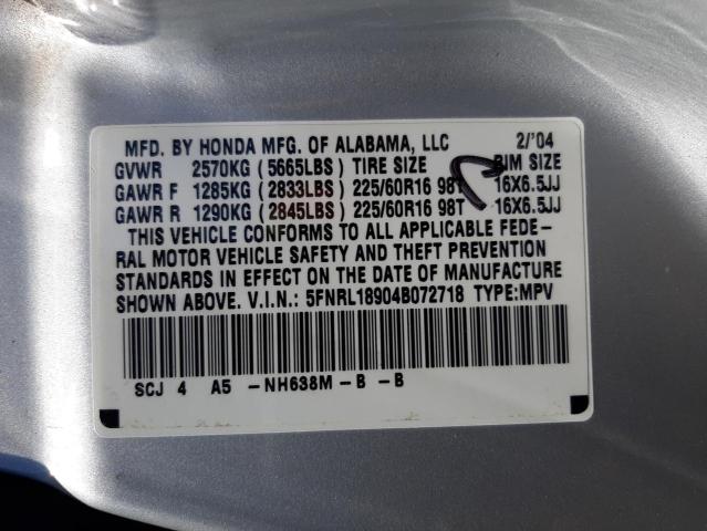 Photo 10 from auction – 2004 HONDA ODYSSEY EX with VIN 5FNRL18904B072718