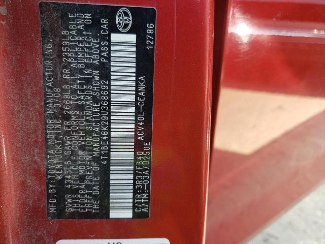 Photo 10 from auction – 2009 TOYOTA CAMRY BASE with VIN 4T1BE46K29U368692
