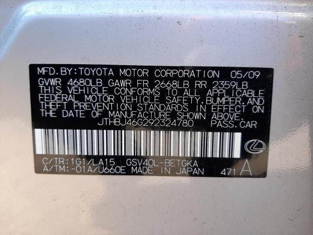 Photo 10 from auction – 2009 LEXUS ES 350 with VIN JTHBJ46G292324780