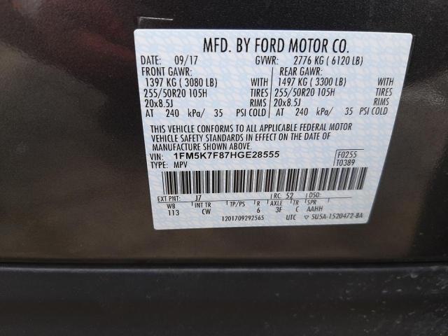 Photo 10 from auction – 2017 FORD EXPLORER L with VIN 1FM5K7F87HGE28555