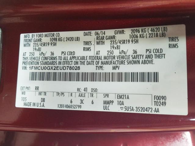 Photo 10 from auction – 2014 FORD ESCAPE SE with VIN 1FMCU0GX2EUD78028