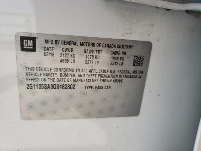Photo 10 from auction – 2016 CHEVROLET IMPALA LT with VIN 2G1105SA0G9182802