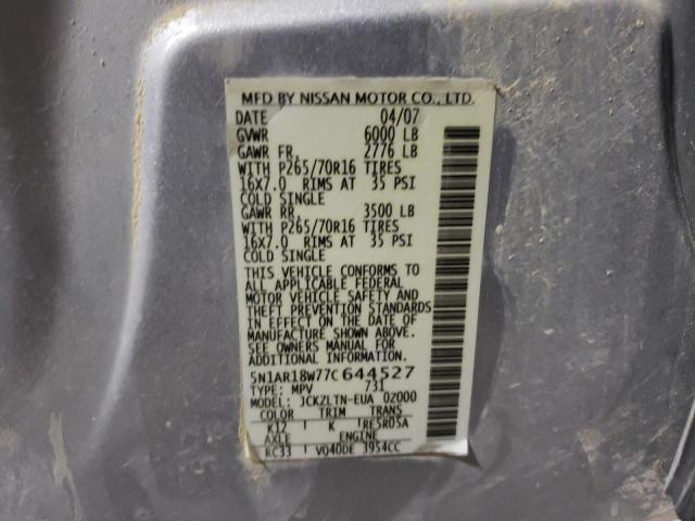 Photo 10 from auction – 2007 NISSAN PATHFINDER with VIN 5N1AR18W77C644527
