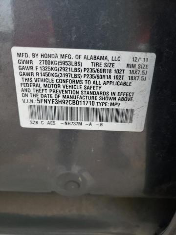 Photo 10 from auction – 2012 HONDA PILOT TOUR with VIN 5FNYF3H92CB011710