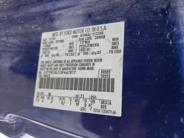 Photo 10 from auction – 2003 FORD RANGER with VIN 1FTYR10U13PA67817