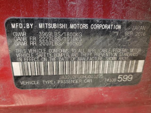 Photo 10 from auction – 2017 MITSUBISHI LANCER ES with VIN JA32U2FU0HU003275