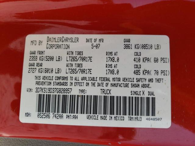 Photo 10 from auction – 2007 DODGE RAM 1500 with VIN 3D7KS19D37G828957