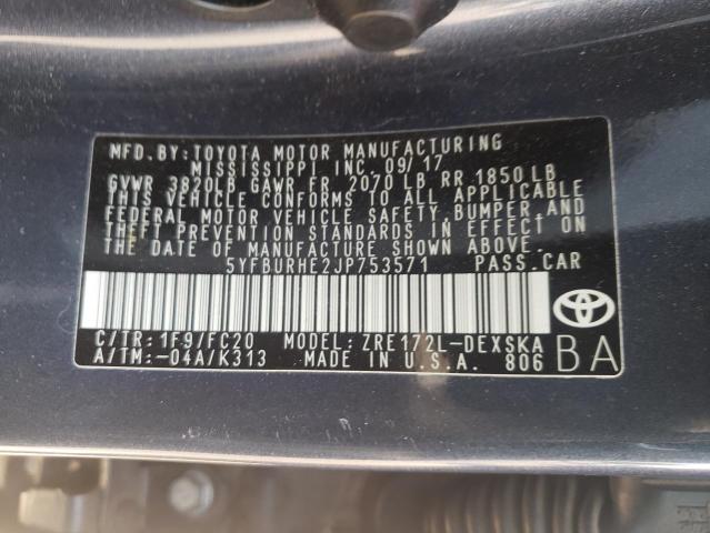 Photo 10 from auction – 2018 TOYOTA COROLLA L with VIN 5YFBURHE2JP753571