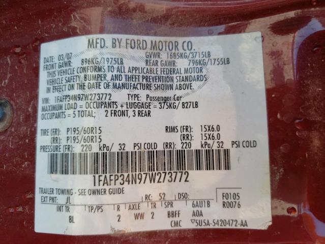 Photo 10 from auction – 2007 FORD FOCUS ZX4 with VIN 1FAFP34N97W273772