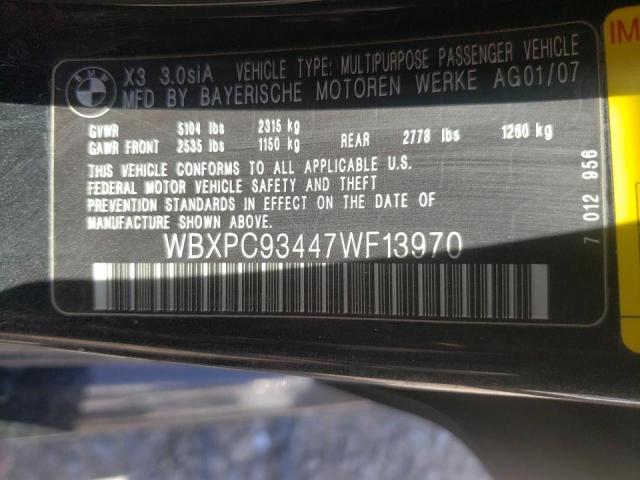 Photo 10 from auction – 2007 BMW X3 3.0SI with VIN WBXPC93447WF13970