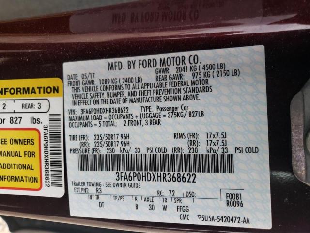 Photo 10 from auction – 2017 FORD FUSION SE with VIN 3FA6P0HDXHR368622