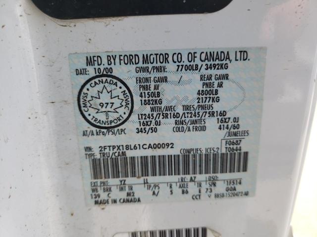 Photo 10 from auction – 2001 FORD F150 with VIN 2FTPX18L61CA00092