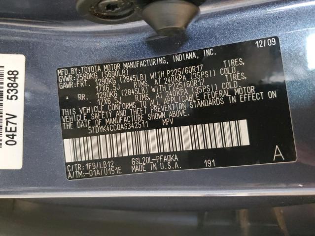 Photo 10 from auction – 2010 TOYOTA SIENNA XLE with VIN 5TDYK4CC0AS342511