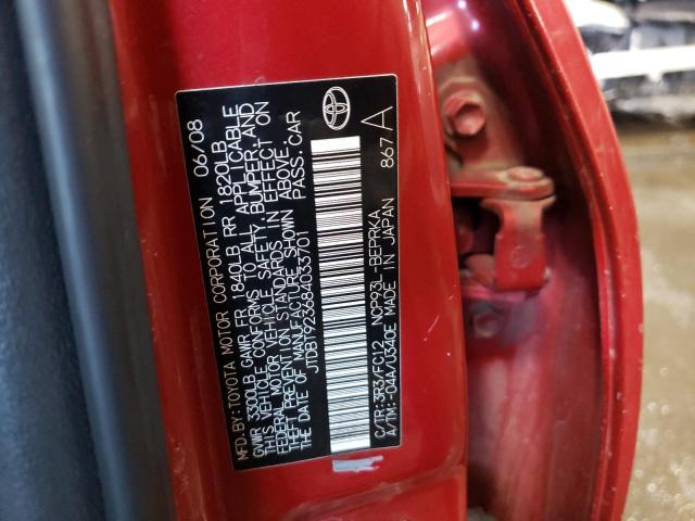 Photo 10 from auction – 2008 TOYOTA YARIS with VIN JTDBT923684033701