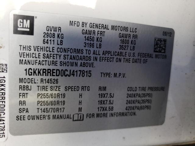 Photo 10 from auction – 2012 GMC ACADIA SLT with VIN 1GKKRRED0CJ417815