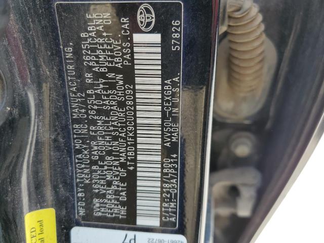 Photo 10 from auction – 2012 TOYOTA CAMRY HYBR with VIN 4T1BD1FK9CU028092