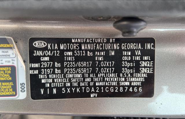 Photo 10 from auction – 2012 KIA SORENTO BA with VIN 5XYKTDA21CG287466