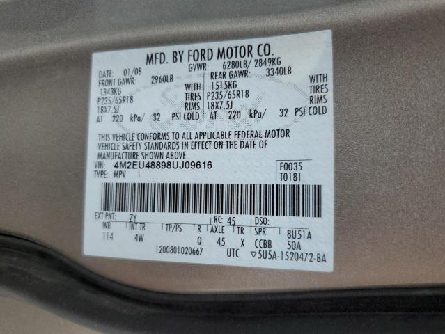 Photo 10 from auction – 2008 MERCURY MOUNTAINEE with VIN 4M2EU48898UJ09616