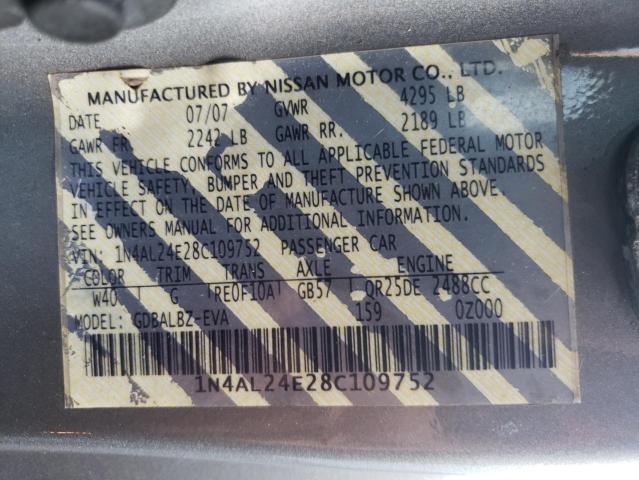 Photo 10 from auction – 2008 NISSAN ALTIMA 2.5 with VIN 1N4AL24E28C109752