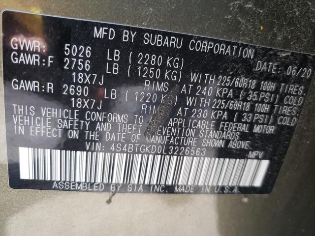 Photo 10 from auction – 2020 SUBARU OUTBACK ON with VIN 4S4BTGKD0L3226563