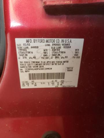 Photo 10 from auction – 2003 FORD EXCURSION with VIN 1FMNU40P43EC39939