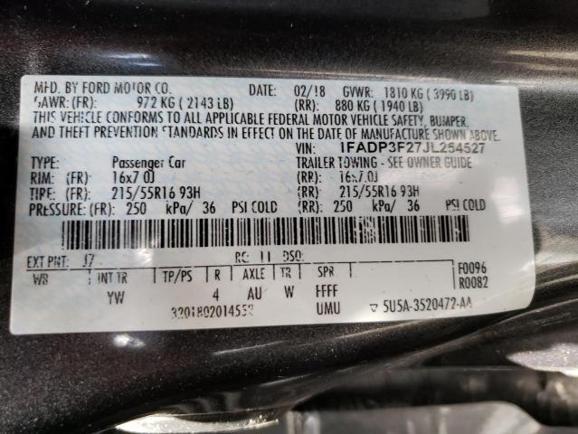 Photo 10 from auction – 2018 FORD FOCUS SE with VIN 1FADP3F27JL254527