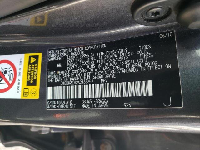 Photo 10 from auction – 2010 TOYOTA HIGHLANDER with VIN JTEDK3EH2A2163357