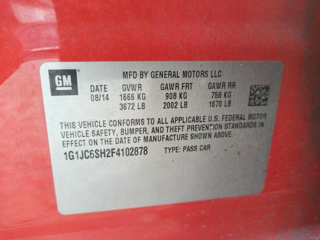 Photo 10 from auction – 2015 CHEVROLET SONIC LT with VIN 1G1JC6SH2F4102878