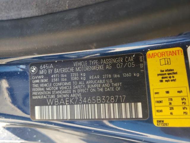 Photo 10 from auction – 2005 BMW 645 CI AUT with VIN WBAEK73465B328717
