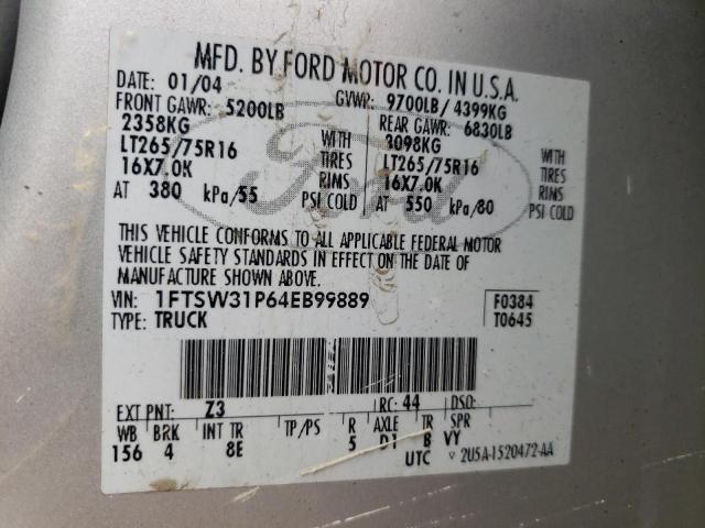 Photo 10 from auction – 2004 FORD F350 SRW S with VIN 1FTSW31P64EB99889