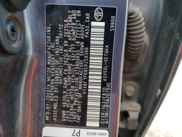 Zdjęcie 10 z aukcji – 2012 TOYOTA CAMRY BASE z VIN 4T4BF1FK8CR259386