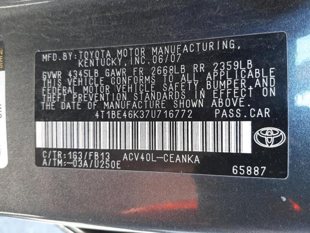 Photo 10 from auction – 2007 TOYOTA CAMRY CE with VIN 4T1BE46K37U716772