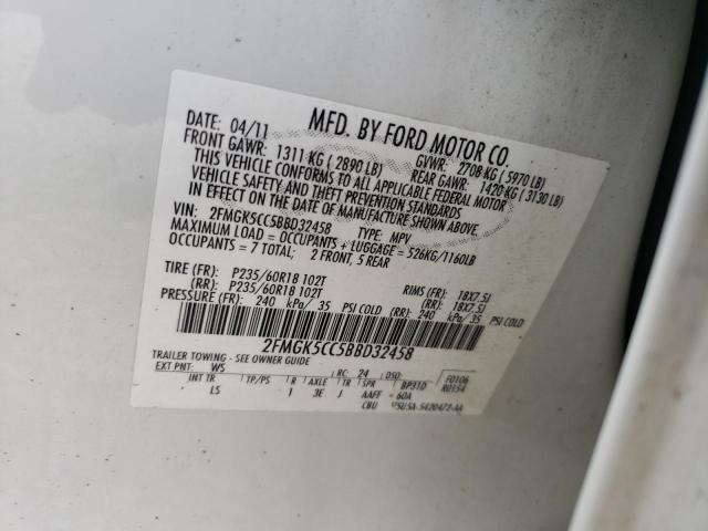 Photo 10 from auction – 2011 FORD FLEX SEL with VIN 2FMGK5CC5BBD32458