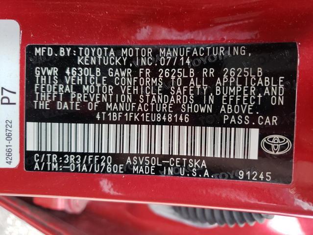 Photo 10 from auction – 2014 TOYOTA CAMRY L with VIN 4T1BF1FK1EU848146
