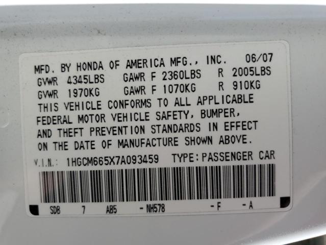 Photo 10 from auction – 2007 HONDA ACCORD with VIN 1HGCM665X7A093459