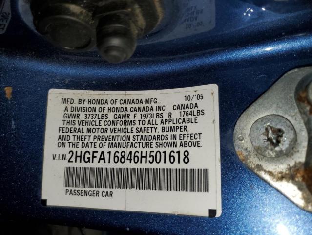 Photo 10 from auction – 2006 HONDA CIVIC EX with VIN 2HGFA16846H501618