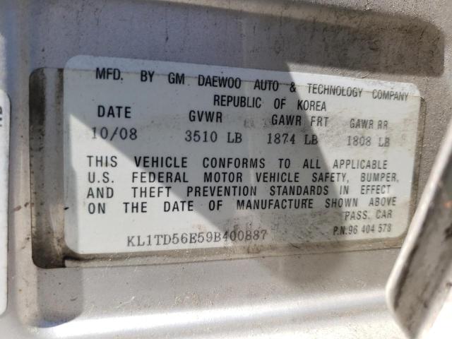 Photo 10 from auction – 2009 CHEVROLET AVEO LS with VIN KL1TD56E59B400887