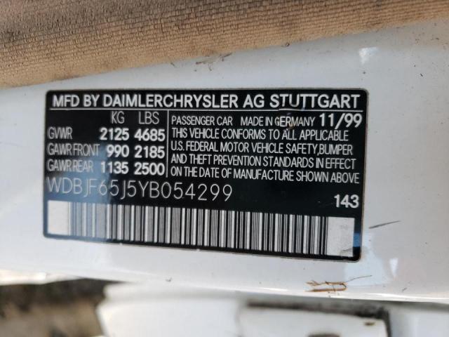 Photo 10 from auction – 2000 MERCEDES-BENZ E 320 with VIN WDBJF65J5YB054299