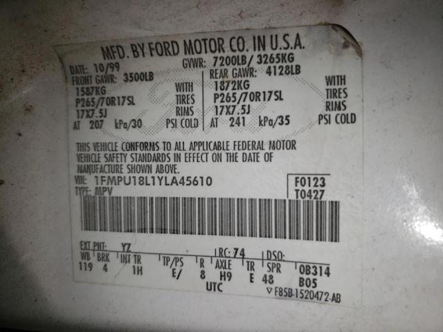Photo 10 from auction – 2000 FORD EXPEDITION with VIN 1FMPU18L1YLA45610